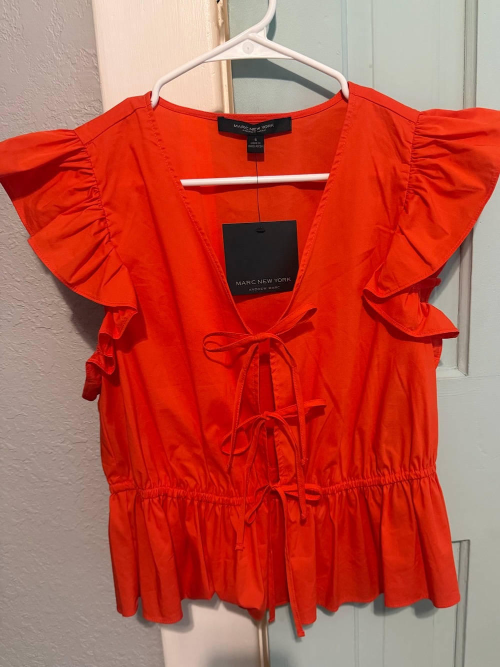 NWT Marc New York Red Ruffle Tie-Front Peplum Top